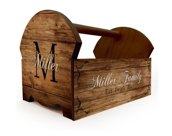 Wood Condiment Caddy - Wooden Condiment Holder - Condiment Carrier - Customizable - Monogram Design