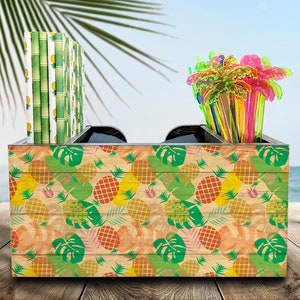 Wood Bar Caddy / Napkin Caddy / Tropical Pineapple Design Wooden Caddy / Beach and Pool Bar Decor