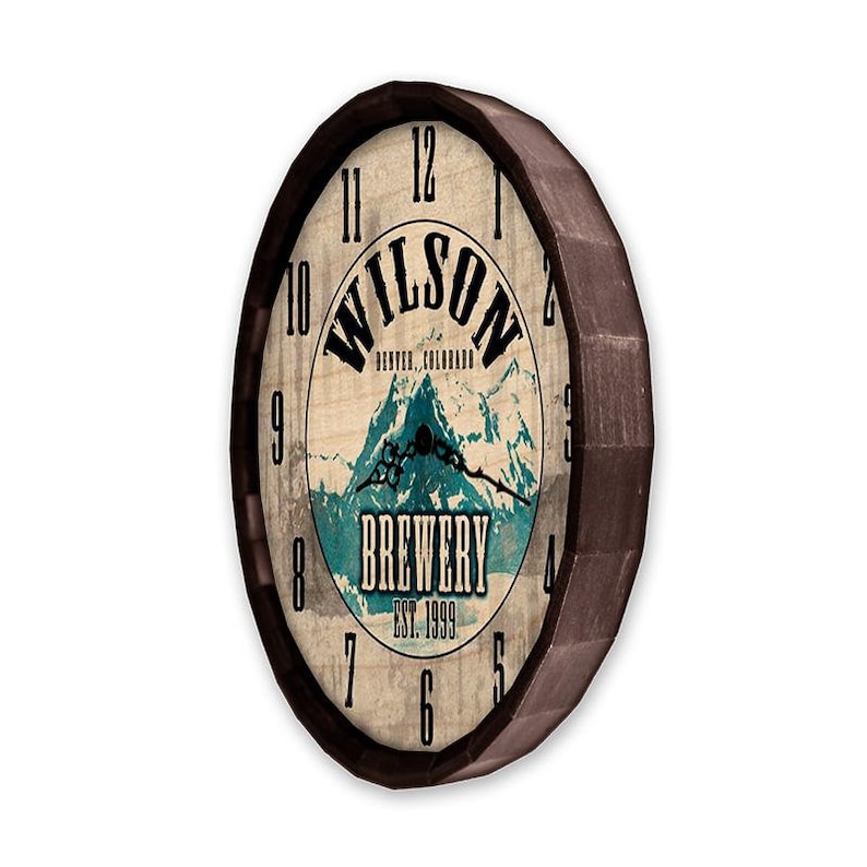 Custom Wood Barrel Top Clock Brewery Customize Wall Clock Etsy