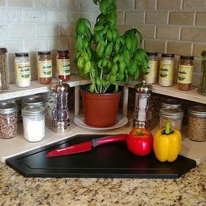 Counter Caddies™ NATURAL CORNER Shelf Culinary Kitchen Counter Shelves Crafty Kitchen Storage Decor image 2