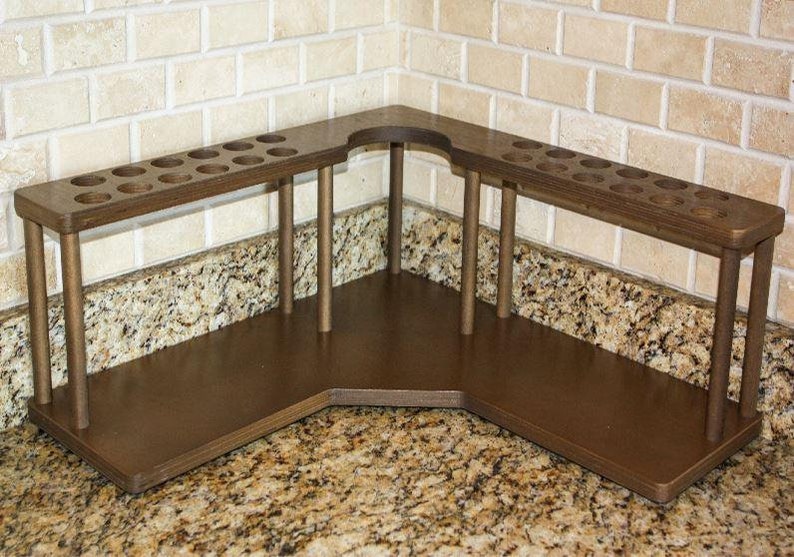 Counter Shelf - Coffee Station Shelf - Kitchen Counter Shelves - Counter Caddies™ - Stained Finish - CORNER Shelf - Coffee Organizer - K Cup 