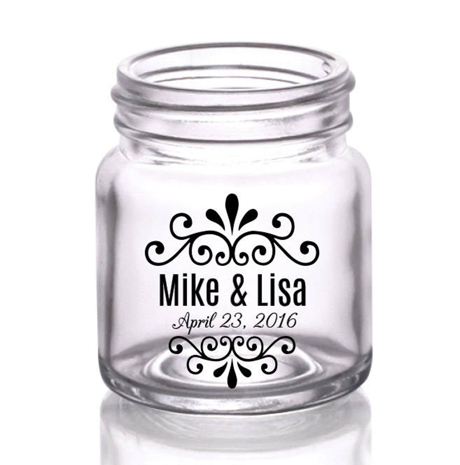Mason Jar Shot Glass Wedding Favors Swirly Names Shot Etsy