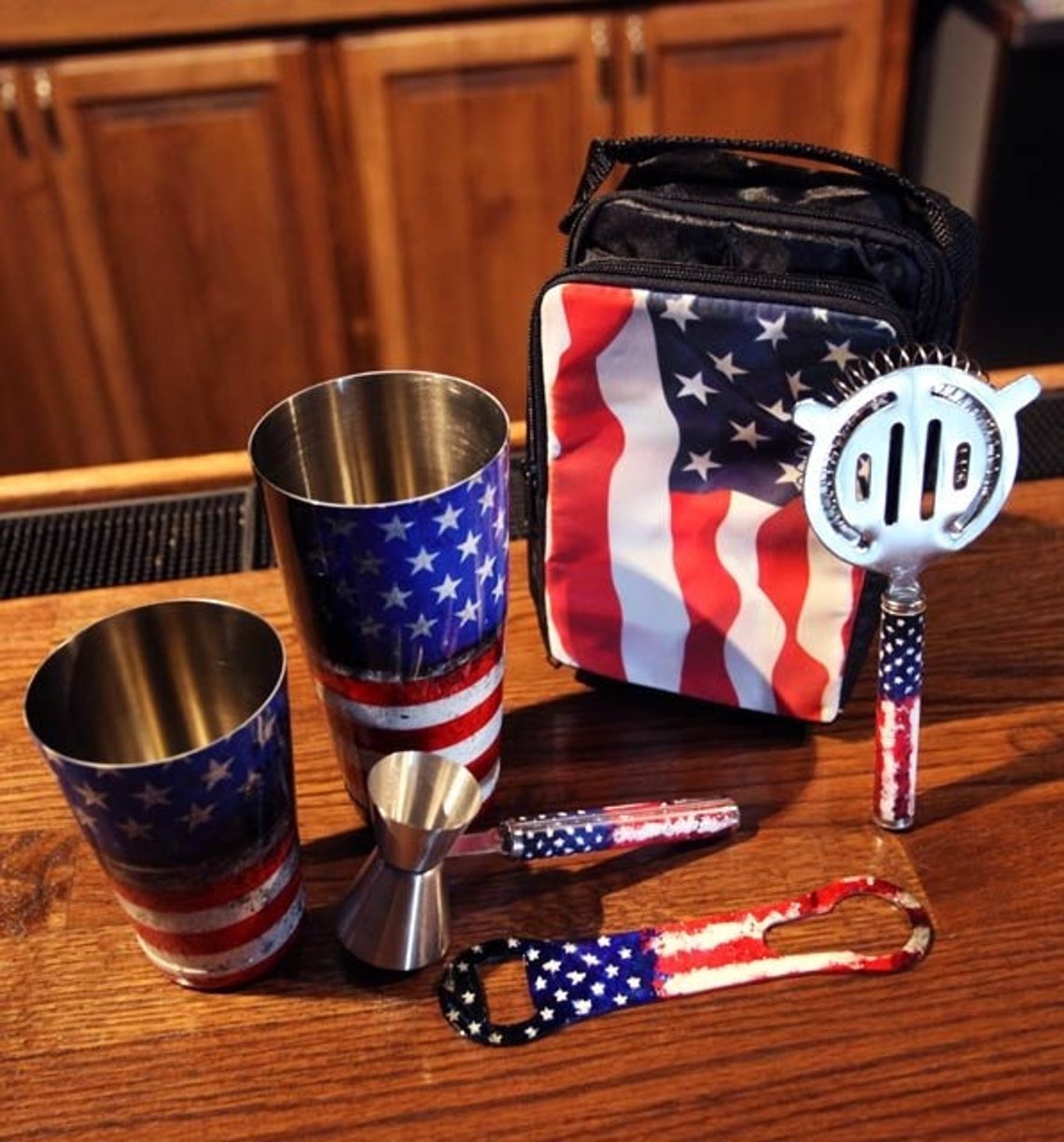 USA Flag Bartender Set Etsy