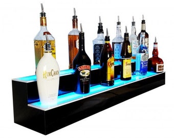 LED Shelf - Liquor Bottle Display - 2 Tier - BLACK - Liquor Bottle Display Shelves - Liquor Shelves - LED Shelves - Wood Liquor Display