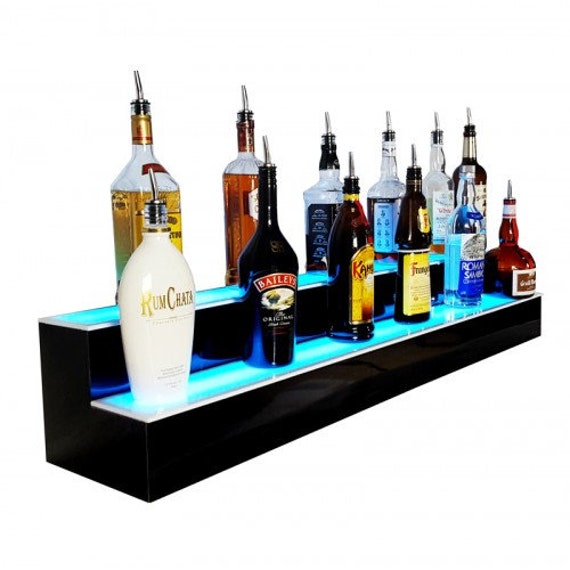Étagère LED Présentoir pour bouteilles d'alcool 2 niveaux NOIR