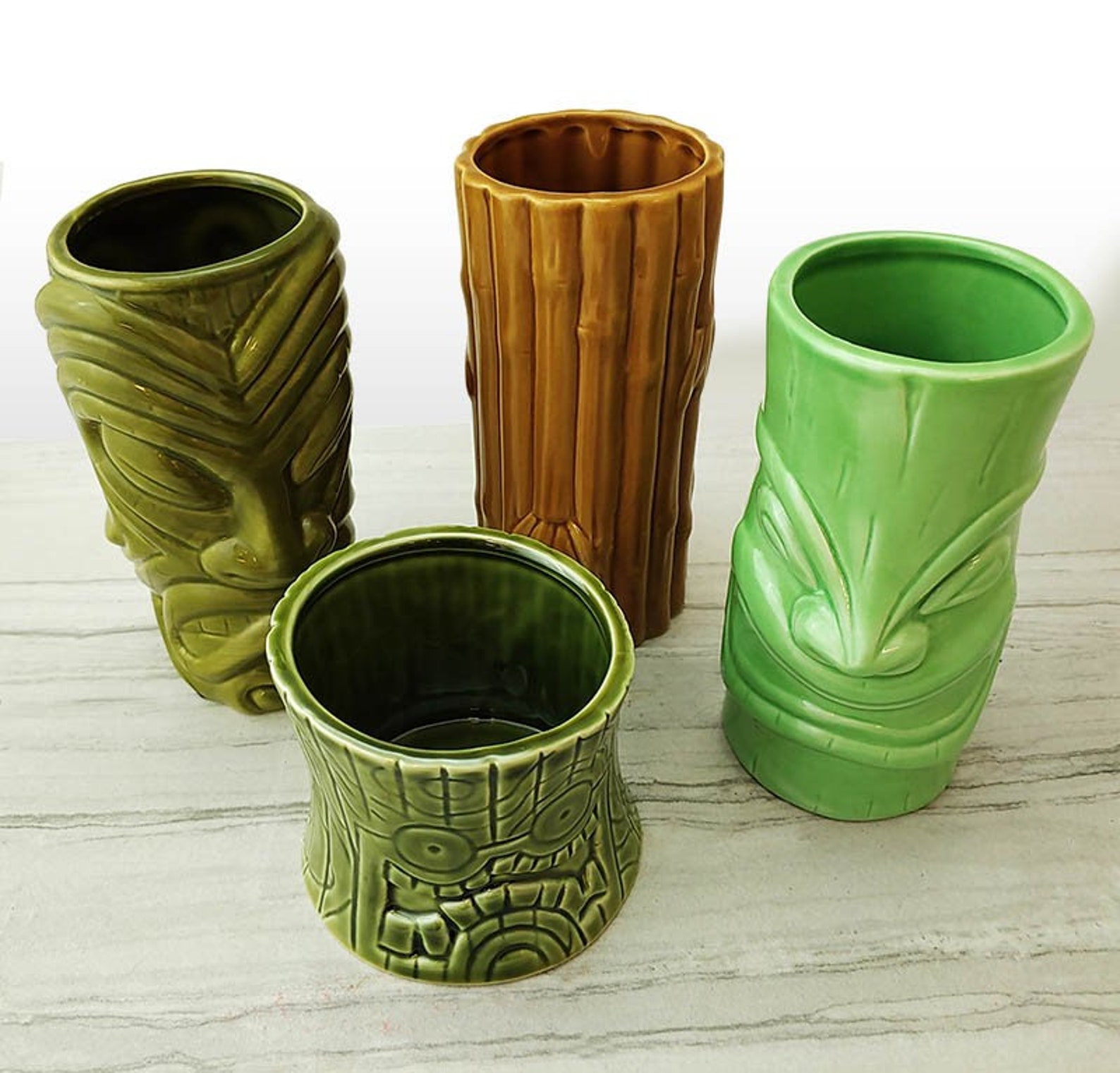 Tiki Mug Drinkware Set Tiki Set Tiki Cups Tiki Mugs Etsy