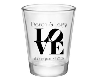 Custom Shot Glasses, Shot Glasses, Shot Glass, Wedding Favors, Wedding Shot Glasses, Personalized Shot Glasses - Love