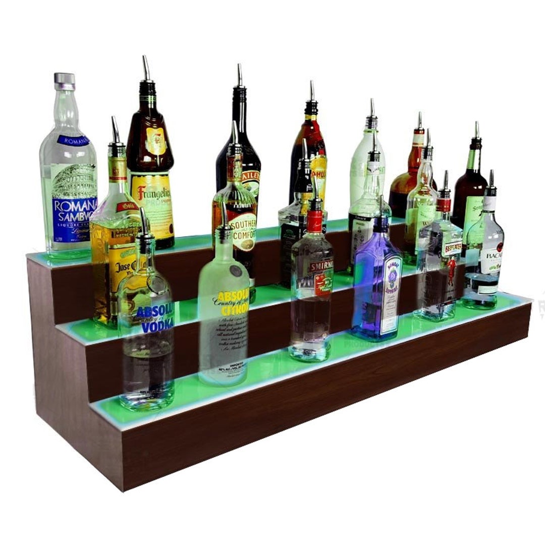 LED Shelf Liquor Bottle Display 3 Tier Mahogany Liquor Bottle Display  Shelves Liquor Shelves LED Shelves -  UK