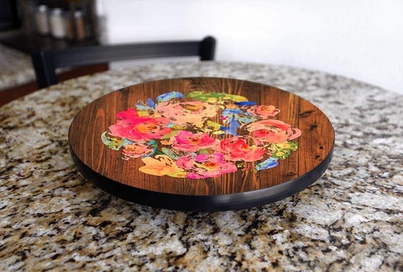 Lazy Susan personalizada Wood Lazy Susan Tocadiscos de madera Lazy Susan  personalizada Patrón floral Lazy Susan Decoración de mesa de cocina -   España