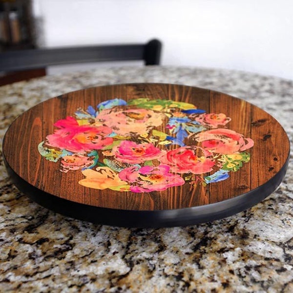 Lazy Susan Personalized - Wood Lazy Susan - Wood Turntable - Lazy Susan Customized - Lazy Susan Floral Pattern - Kitchen Table Decor