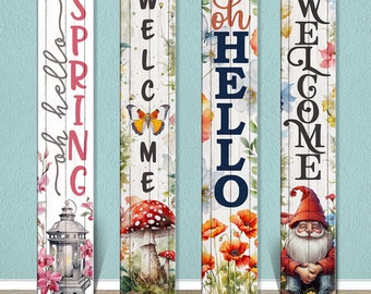 Vertical Porch Sign / Spring Collection Porch Signs / 8x46 Wooden Signs / Design Options