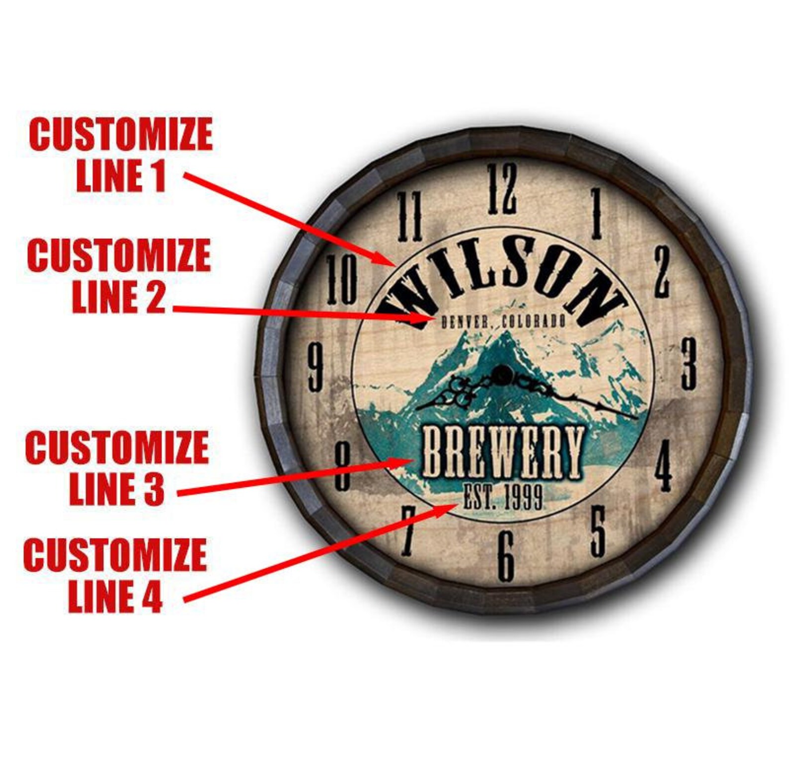 Custom Wood Barrel Top Clock Brewery Customize Wall Clock Etsy