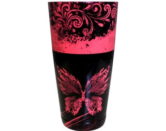 28oz Weighted Neon Pink Butterfly Cocktail Shaker Tin - Printed Designer Series