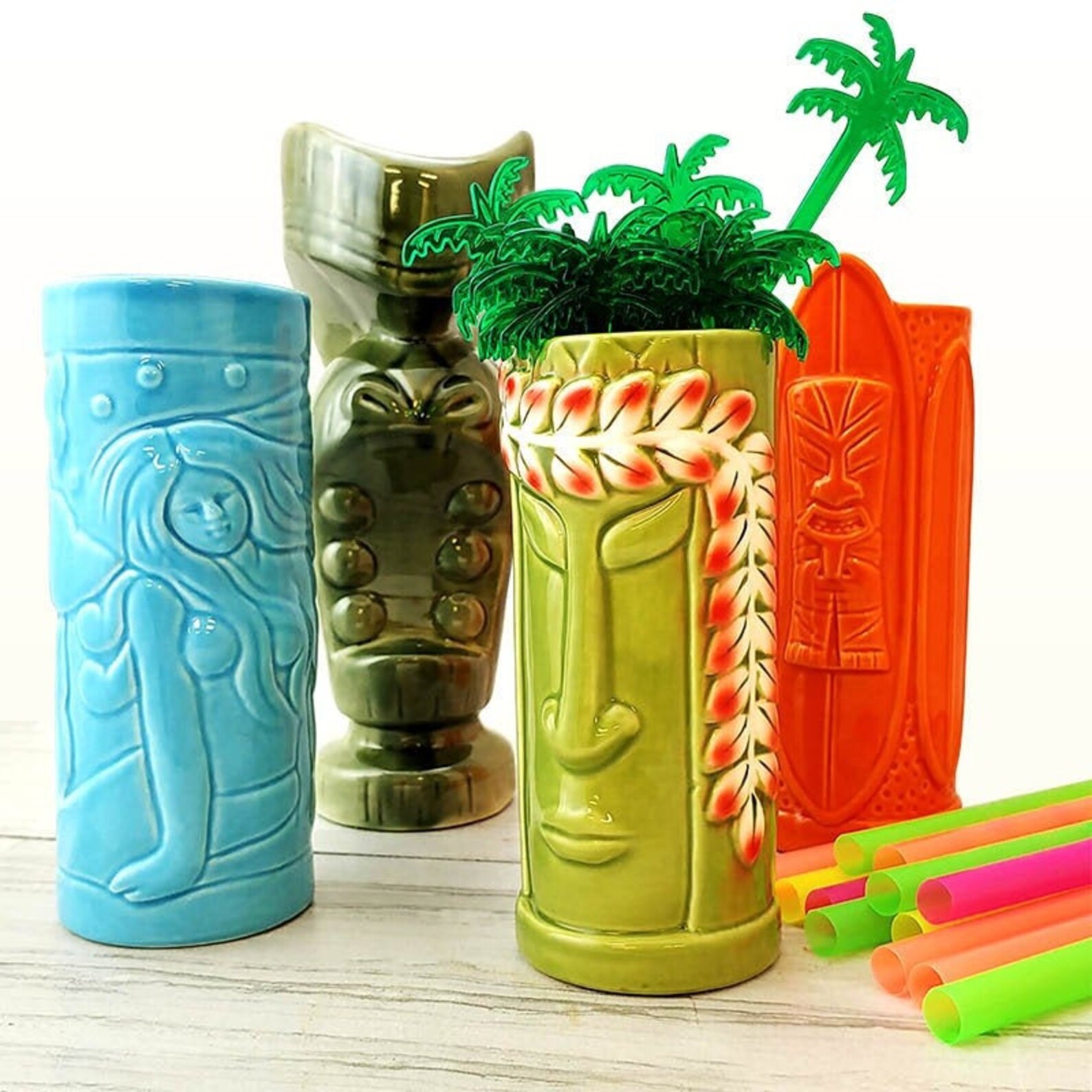 Tiki Mug Drinkware Set Tiki Set Tiki Cups Tiki Mugs Etsy