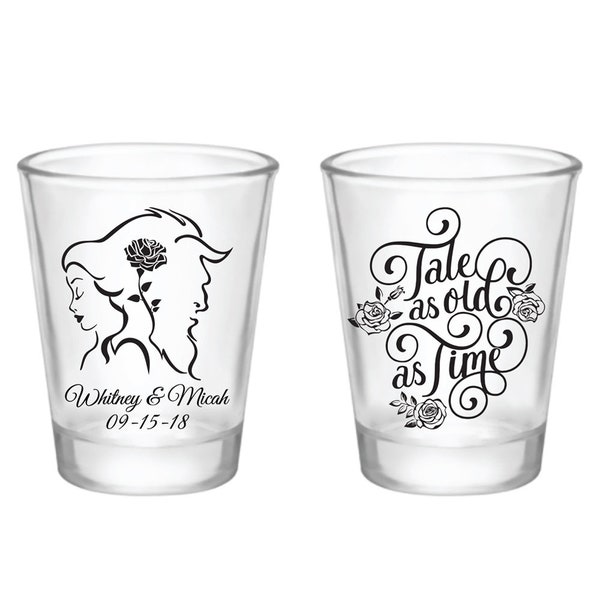 Wedding Shot Glasses - Custom Shot Glasses - Tale As Old As Time - Wedding Favors - Personalized Glassware - Custom Shot Glass