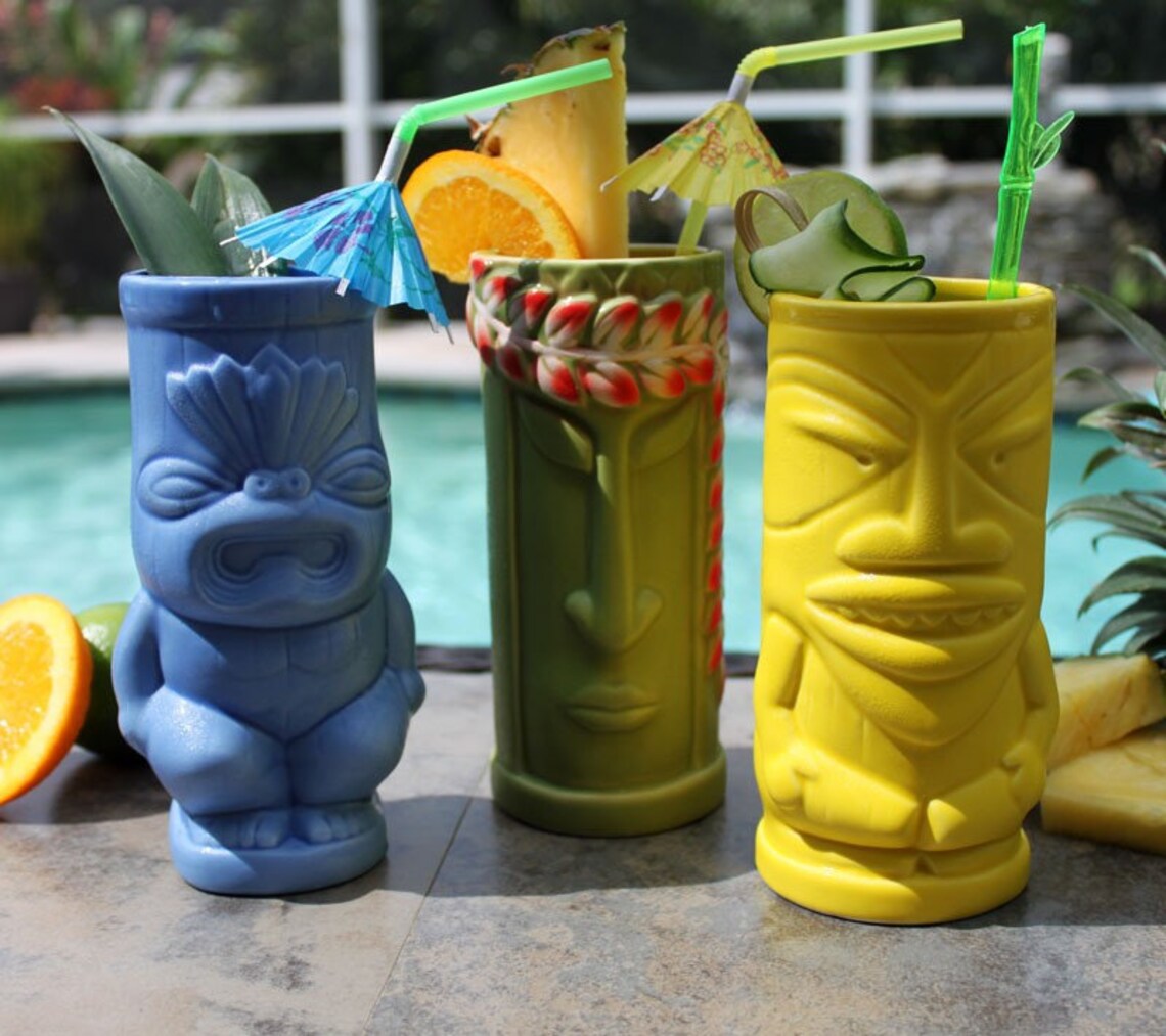 Tiki Mug Drinkware Set Tiki Set Tiki Cups Tiki Mugs Etsy