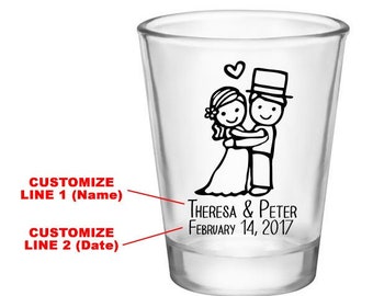 Custom Wedding Shot Glasses - Cute Wedding Favors - Wedding Shot Glass - Personalized Wedding Favor - Bride and Groom