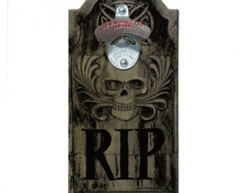 Gravestone Wooden Bottle Opener with Magnetic Cap Catcher