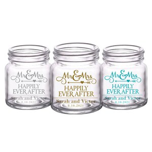 Mini Mason Wedding Favors - Mini Mason Jars - Wedding Mini Masons - Custom Wedding Glassware - Customized Glasses - Mr. and Mrs.