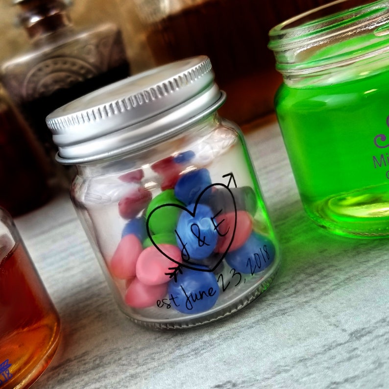 Mason Jar Shot Glass Wedding Favors Swirly Names Shot Etsy