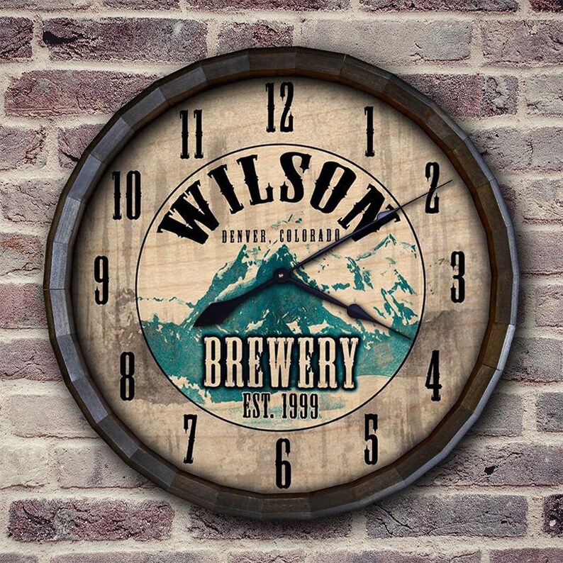 Custom Wood Barrel Top Clock Brewery Customize Wall Clock Etsy