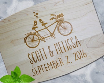 Custom "Bicycle for Two" Engraved Arched Maple Wood Cutting Board