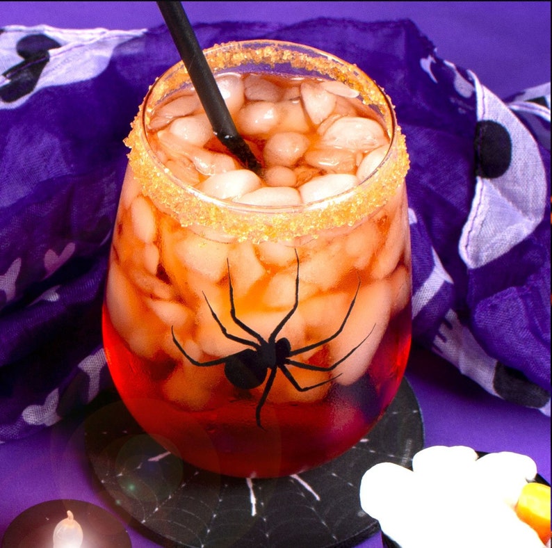 Halloween Wine Glass Spider Stemless Wine Glass 17oz Halloween Creepy Spider Wine Glasses image 3