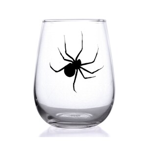 Halloween Wine Glass Spider Stemless Wine Glass 17oz Halloween Creepy Spider Wine Glasses image 1