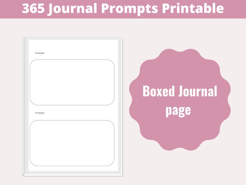 Op de afbeelding: Een printbare journalpagina met twee vakken om in te schrijven. De vakken zijn ge&euml;tiketteerd met "Prompt 1" en "Prompt 2". De pagina is ontworpen voor een journal in een doos.