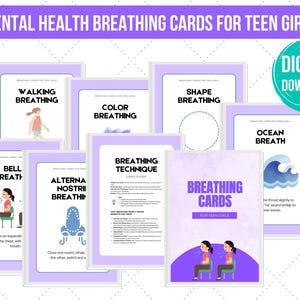 Cartões e atividades de respiração consciente para crianças, estratégias calmantes para adolescentes, cartões de afirmação, alívio da ansiedade