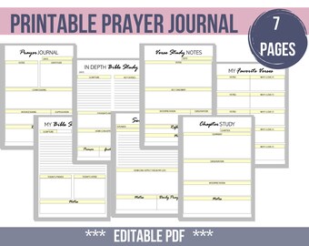 Prayer Journal Printable for Women, Bible Study Journal, Printable Devotional, Editable PDF Download