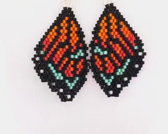 Handmade Dangle Beaded Butterfly Wings Earrings