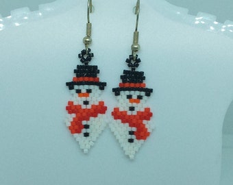 Handmade Beaded Snowman Christmas Earrings