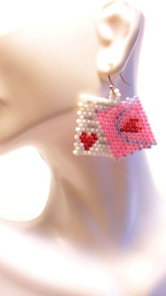 Beaded Valentine Earrings Threader Earrings Valentine | Etsy