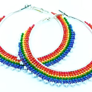 Rainbow Hoop Beaded Earrings, LGBTQ