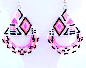 Boho Beaded Dangle Earrings: Neon Purple & Orange Fringe