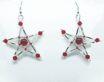 Handmade Ladies Christmas Red Star Dangle Earrings