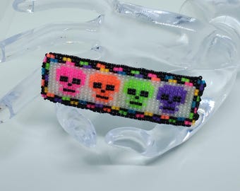Handmade Ladies/Girls Beaded Sugar Skull Barrette in Neon Colors