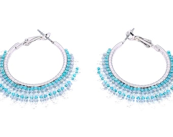 Turquoise Beaded Hoop Earrings