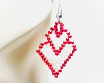 Beaded Valentines Day Heart Dangle Earrings