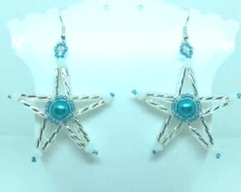 Handmade Beaded Dangle Christmas Star Earrings