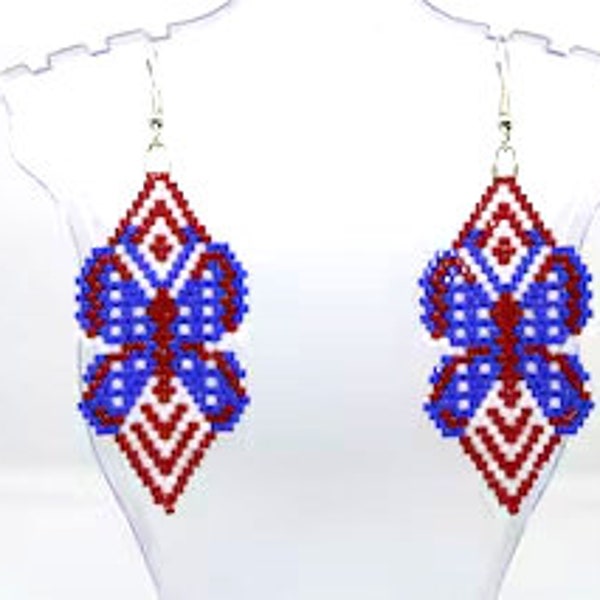 Patriotic Butterfly Earrings, Independence Day Earrings, Beaded Earrings, Ladies Earrings