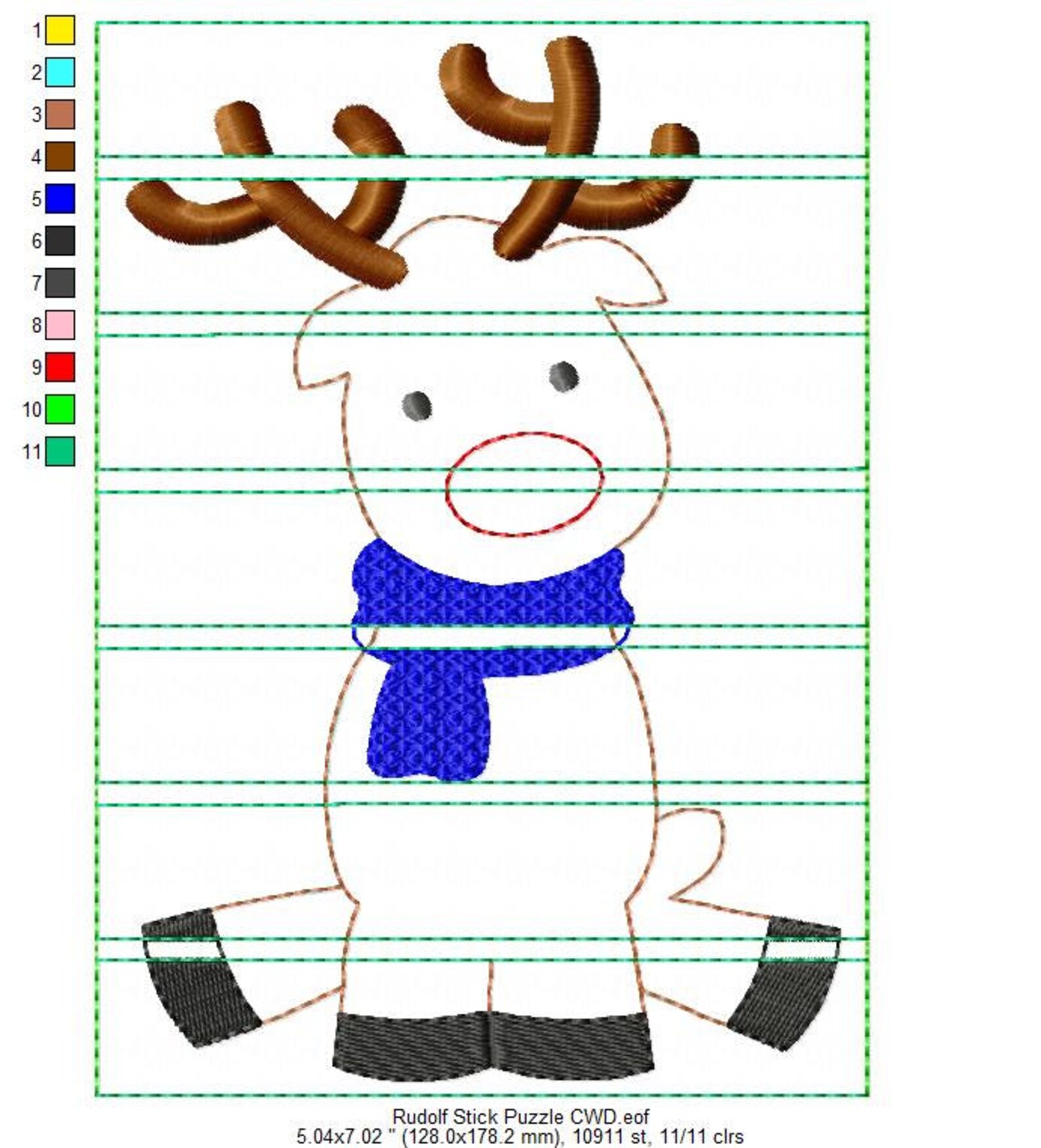 Rudolf Stick Puzzle DIGITAL Embroidery Design - Etsy