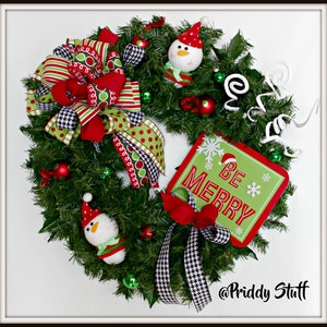 Christmas Wreath For Front Door, Merry Christmas Wreath, Whimsical Christmas Wreath, Farmhouse Christmas Wreath, Funky Bow Christmas Wreath,