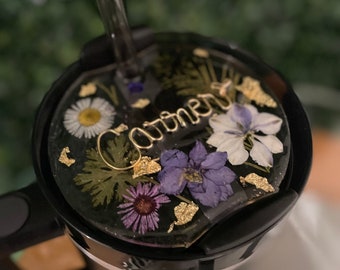 40oz Tumbler Personalized Circle Dried Flowers Name Tag, Stanley Cup Accessories, Personalized name tag for tumbler lid, Name Plate