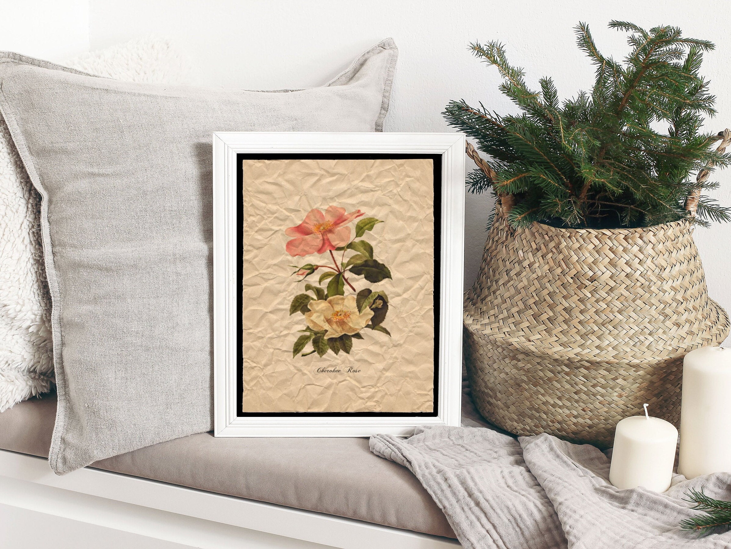 Modern Farmhouse Floral Wall Art Print Botanical Rose Nature Etsy