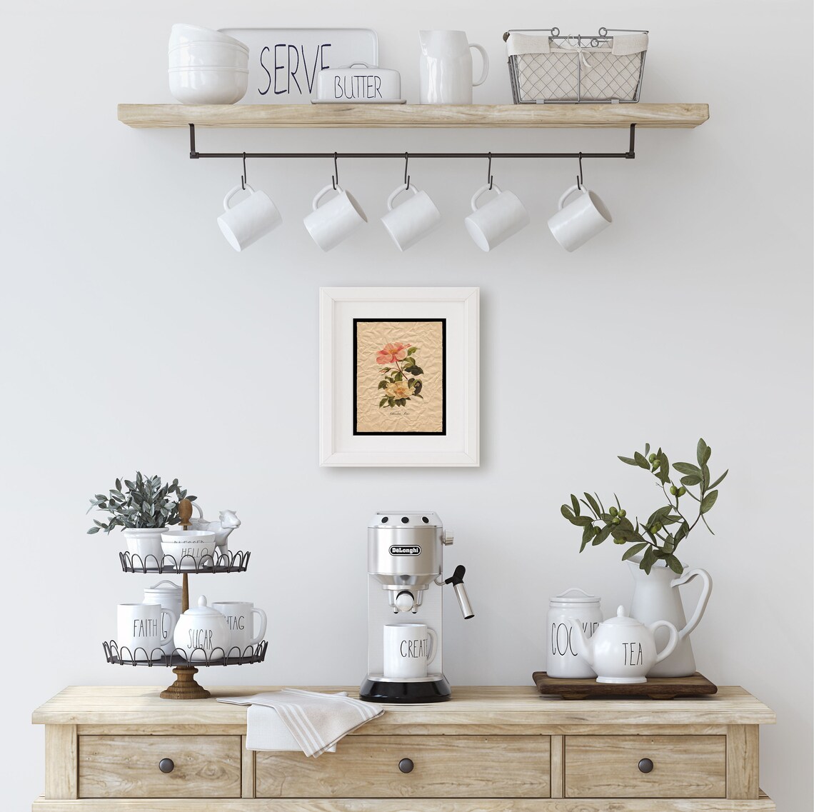 Modern Farmhouse Floral Wall Art Print Botanical Rose Nature Etsy