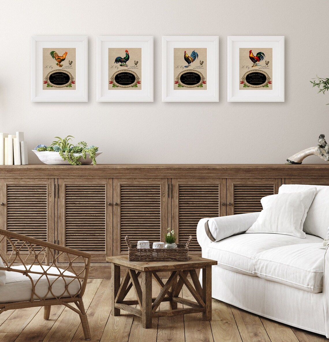 Modern Farmhouse Kitchen Wall Decor Rooster Art Prints Set of - Etsy