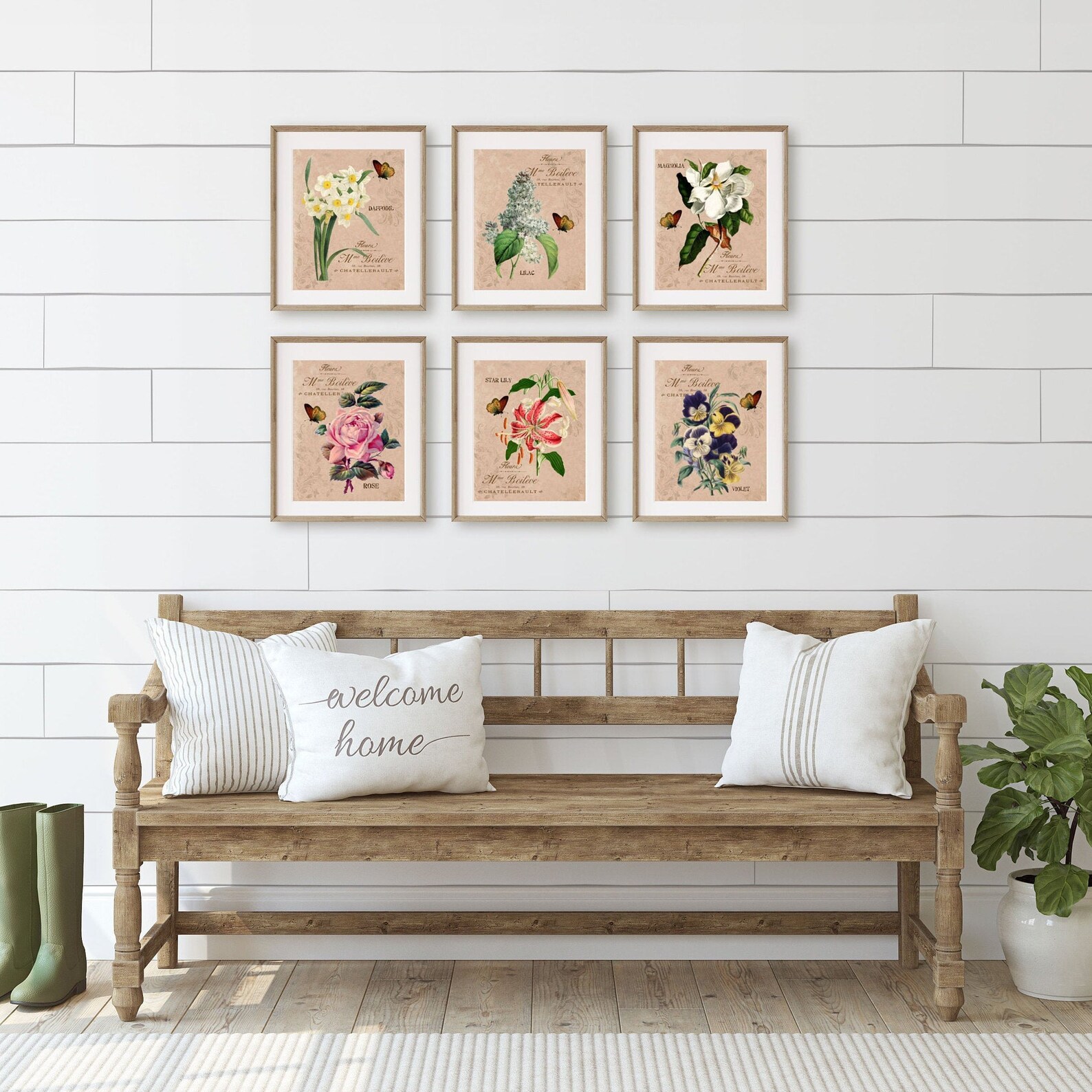 Farmhouse Floral Wall Art Set of 6 Garden Art Prints Etsy