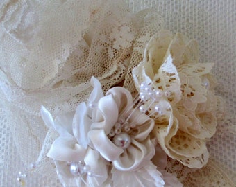 Bridal flower brooch/corsage  Victorian, Shabby Chic Flower, Bridal Sash, Romantic Decor